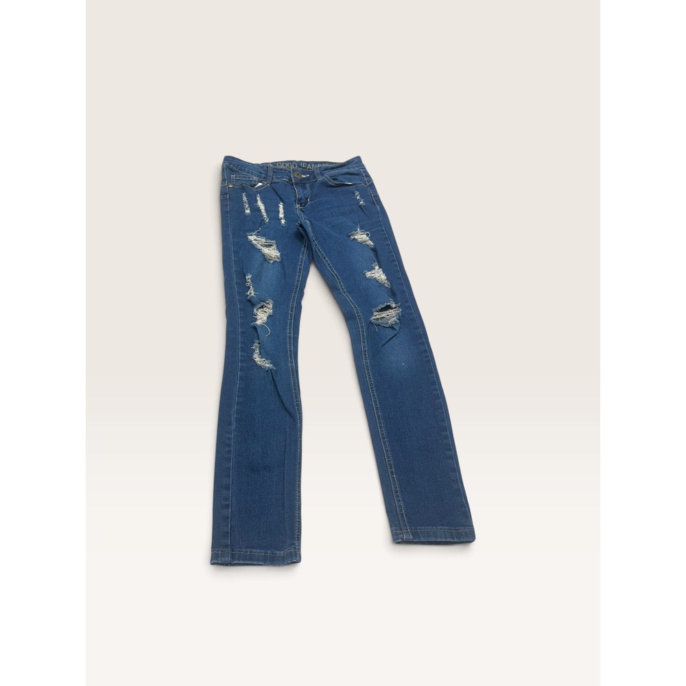 GOGO Jeans Womens Size 5 Mid Rise Ankle Distressed Ripped Denim Blue Y2K 0531